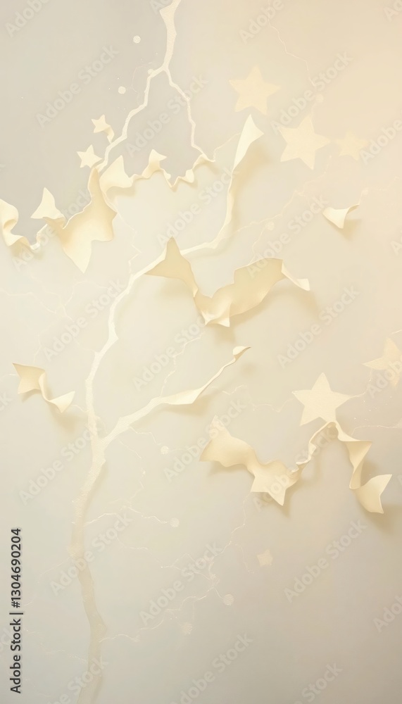 Poster artistic paper tree branch with stars against a textured background