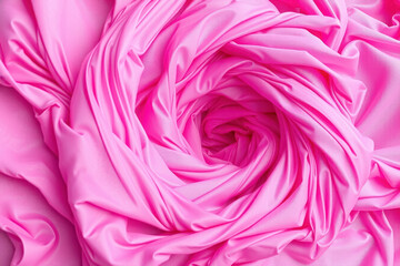 Obraz premium Vibrant Pink Satin Fabric Swirling in a Mesmerizing Abstract Pattern, Soft and Luxurious Textile Background with Elegant Folds