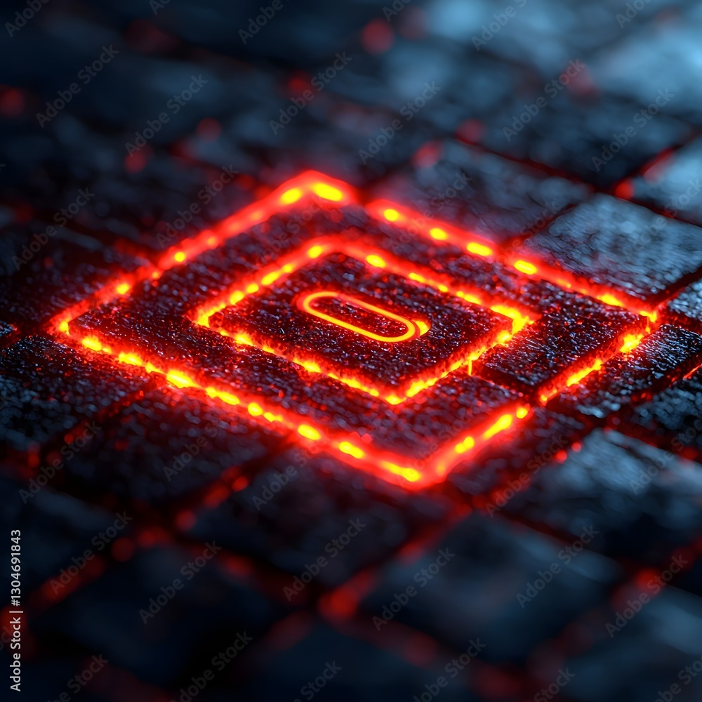Poster minimalist glowing qr code with red warning icon signifying fraudulent digital payment systems