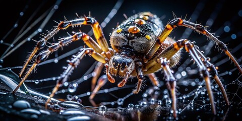 Night Orb Spider Feast: Macro Photography of Arachnid Predation