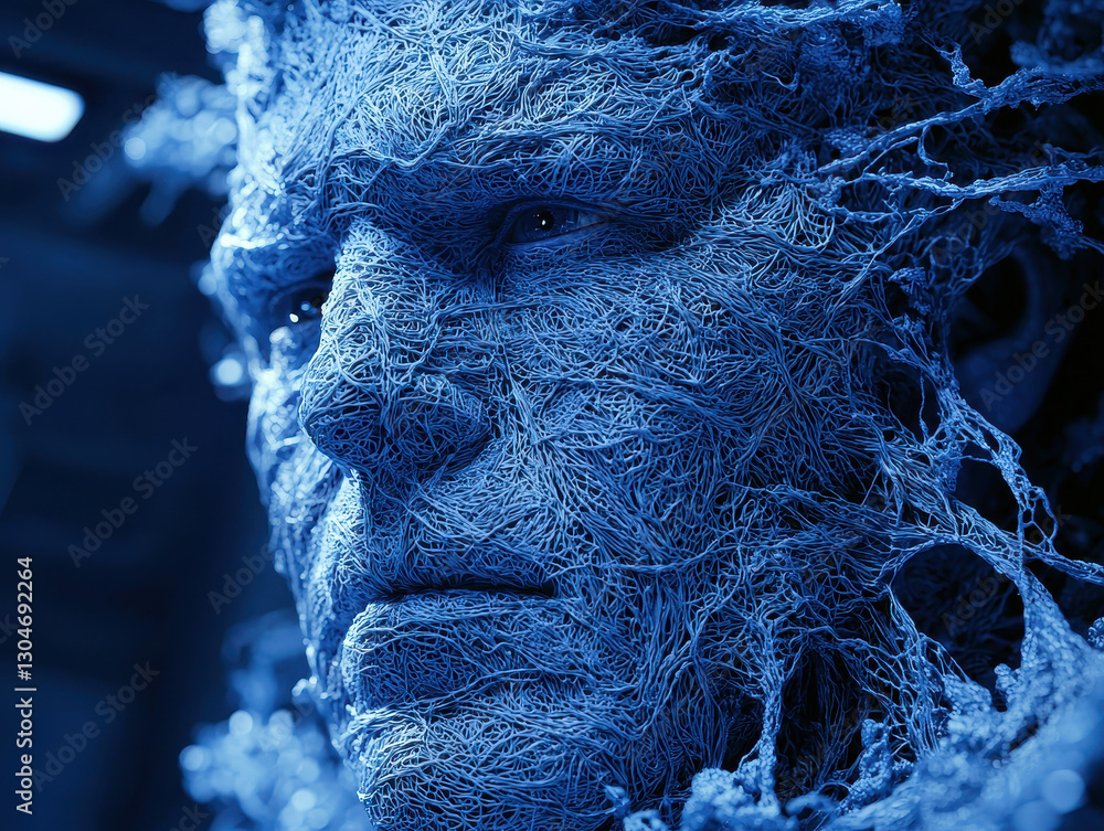 Poster hyper-advanced humanoid ai with biotechnological skin in a futuristic lab environment