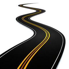 A 3D illustration of a winding two-lane highway.