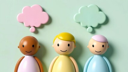 Illustration of a group of people with speech bubbles. Discussion, collaborative teamwork and communication concept