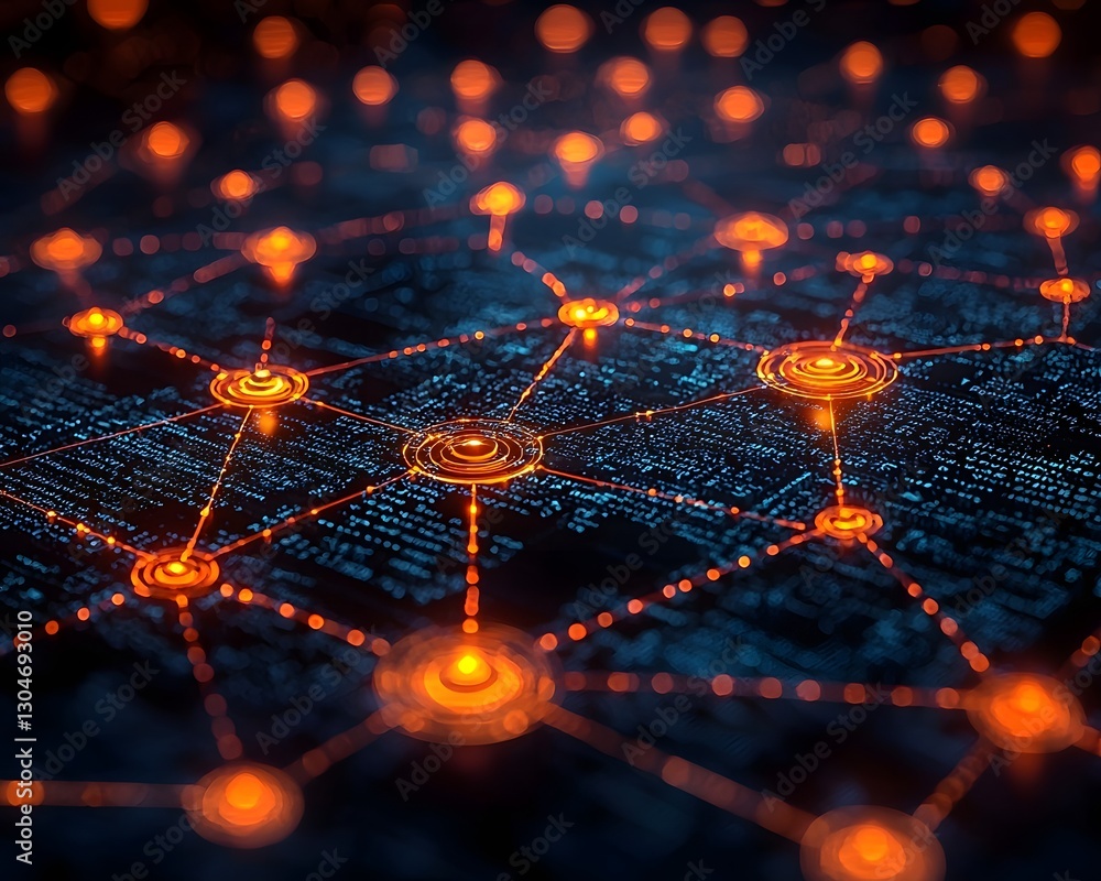 Poster glowing intelligence powered sentiment analysis network concept with interlinked vibrant nodes
