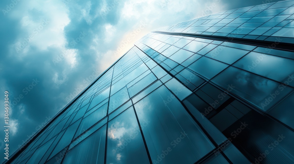 Aufkleber modern skyscraper soaring against a cloudy sky showcasing urban architecture and the reflection of c