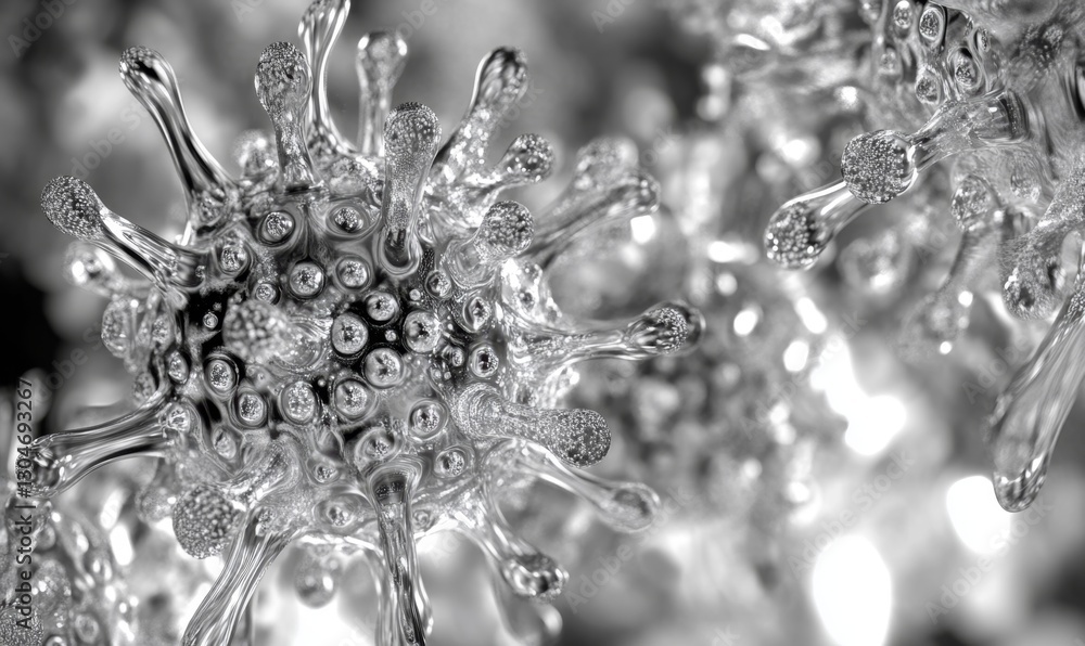 Poster close-up view of virus particles in lab setting