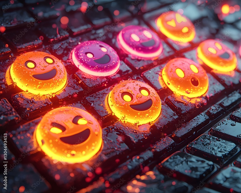 Poster vibrant emoji interface visualizing sentiment analysis on social media posts
