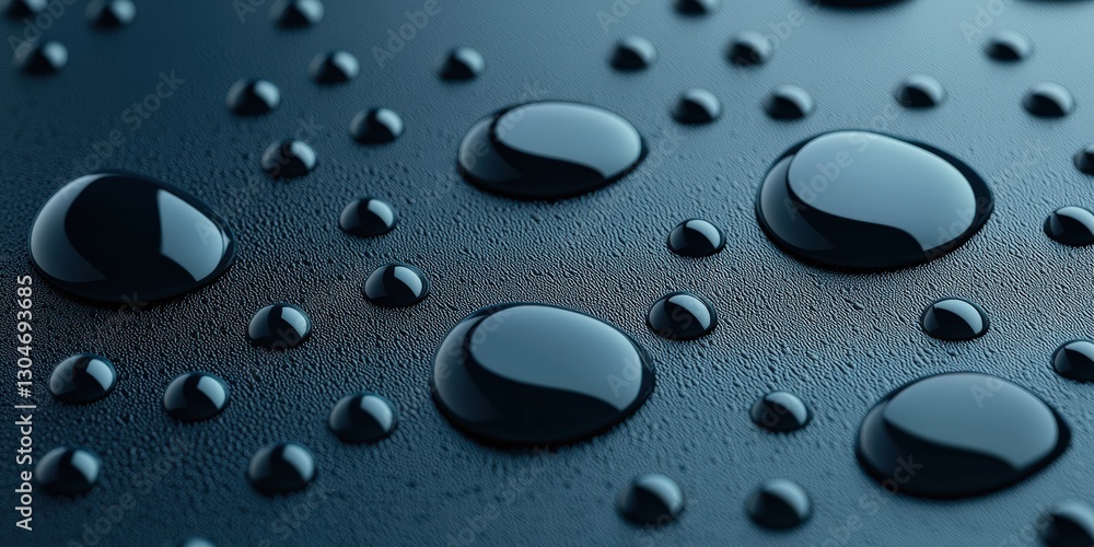 Poster material science nanomaterials concept. water droplets on a dark surface create a textured, reflecti