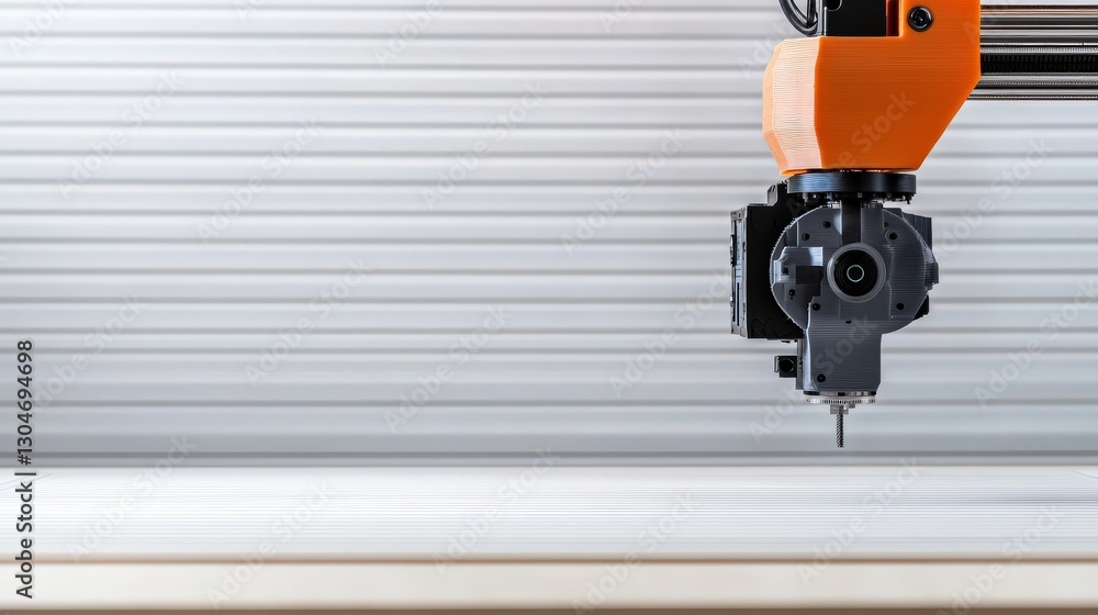 Poster material science nanomaterials concept. robotic arm positioned over a work surface in a manufacturin