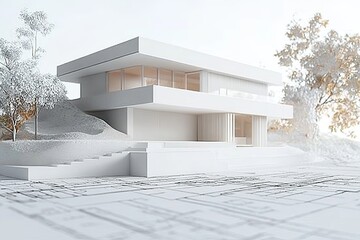 Modern House Design Blueprint Outdoor Scene