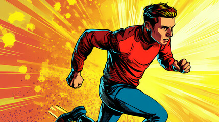 Dynamic superhero sprinting through a vibrant explosion of color. Generative AI