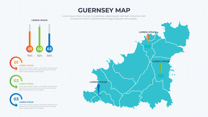 Fototapeta premium Infographic Map of Guernsey. Guernsey country map infographic colored vector template with regions and pointer marks.