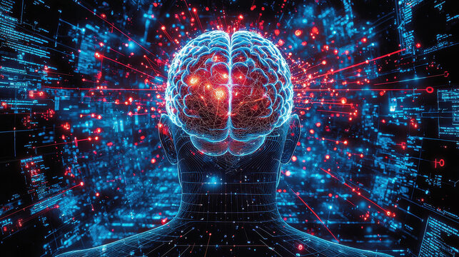 High-tech brainwave headband enhances cognitive learning in a futuristic setting