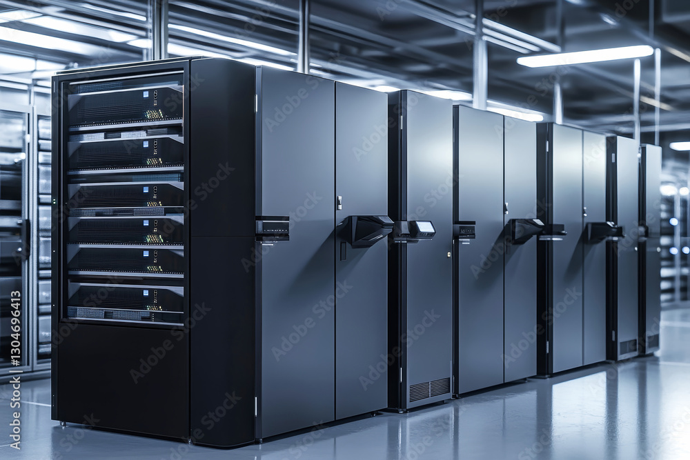 Aufkleber sleek modern data center showcasing high-tech server cabinets in a dynamic business technology envir
