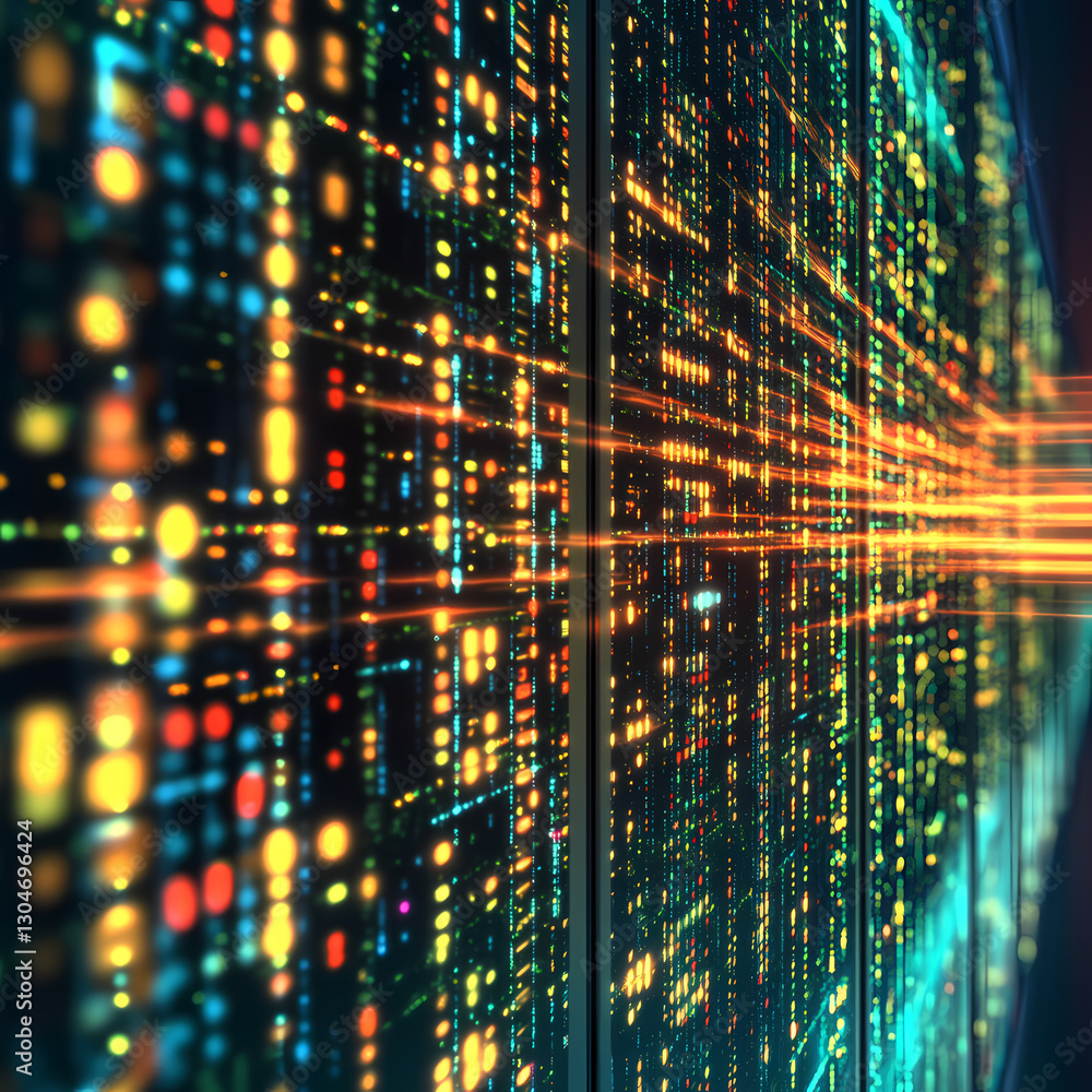 Poster Vibrant data stream visualizing technology in a digital environment. Generative AI