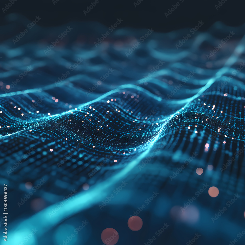 Poster Visual representation of digital data flowing in a wave-like pattern. Generative AI