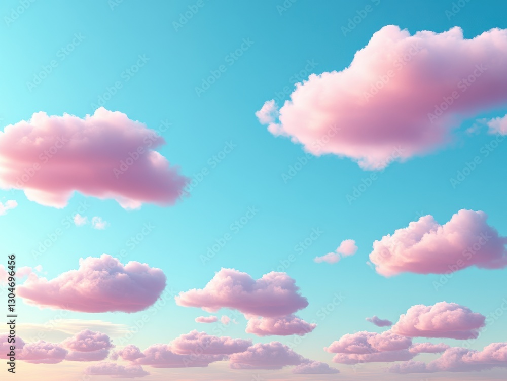 Poster ethereal pink clouds float serenely against a calming turquoise sky creating a dreamy atmosphere wit