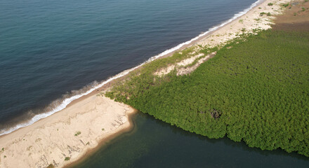 Aerial view of sandbar, Sussex Beach near Freetown, Sierra Leone