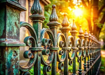 Obraz premium Ornate Wrought Iron Gate Pillars, Detailed Close-up, Candid Architectural Photography