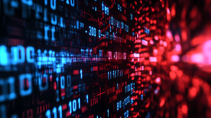 Obraz premium Red and Blue Binary Code Diffusing in Abstract Pattern