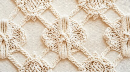 Fototapeta premium Cream colored yarn creates a textured woven pattern