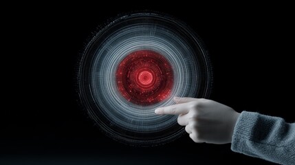 Digital Interaction with Red Circular Interface in Dark Background