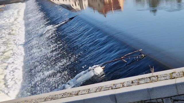 turbid water during the flood falls from large dams and forms a lot of foam. fish pass is a neutrality for overcoming the height differences of hydroelectric power plants and weirs for fish.