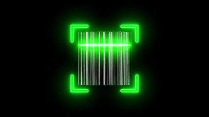 A neon scanner icon animates with a glowing, sweeping light across a barcode, while the barcode scanner icon pulses as it scans, showcasing dynamic, futuristic tech. - Powered by Adobe