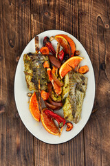 Fish barbecue skewer.