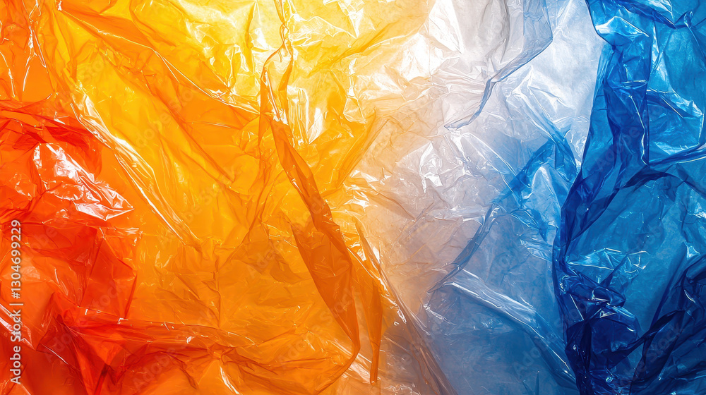 Poster colorful crumpled cellophane creating a futuristic abstract background with light refraction