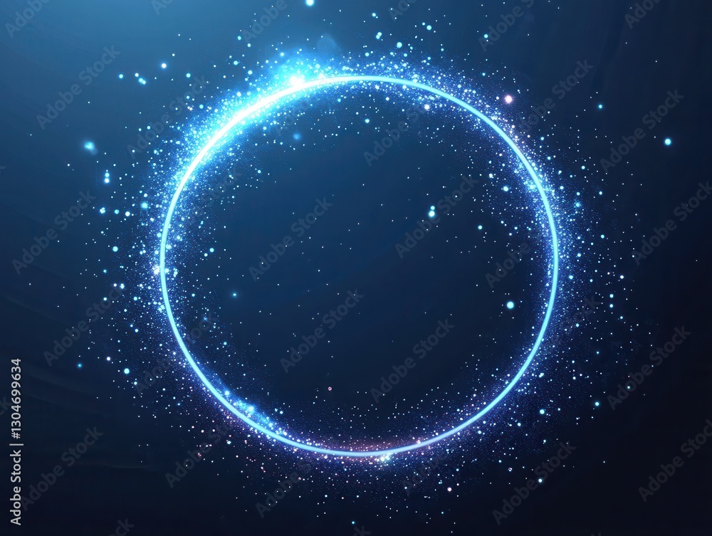 Poster luminous circle of sparkling particles on a dark blue background creating a magical and ethereal atm