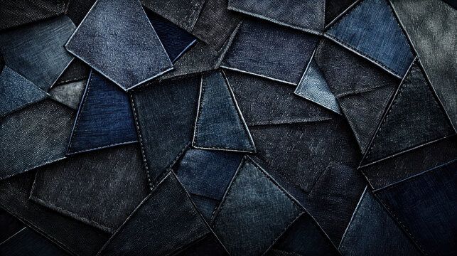 Overlapping denim fabric creates a textured backdrop for modern fashion photography