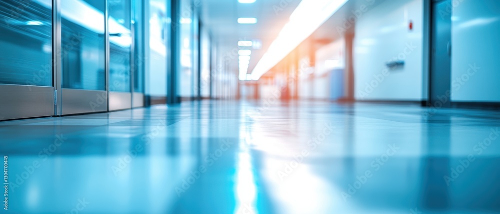 Poster serene hospital corridor with gleaming floor and soft light creating a modern and calming atmosphere