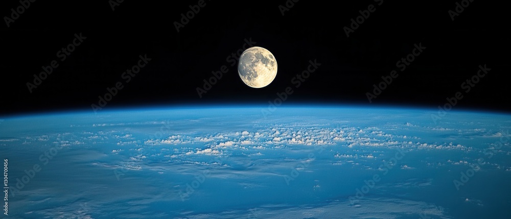 Poster ethereal view of earth and the moon from space showcasing a serene atmosphere and celestial wonder c