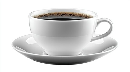 Fototapeta premium A full white coffee cup with a saucer and dark coffee