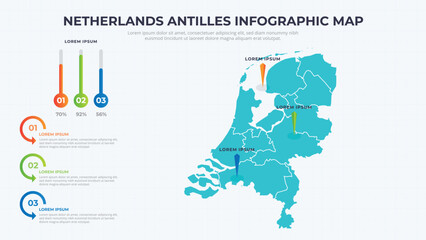 Fototapeta premium Infographic Map of Netherlands Antilles. Netherlands Antilles country map infographic colored vector template with regions and pointer marks.