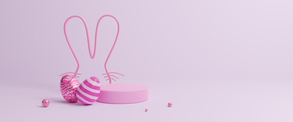 Easter eggs podium for product presentation, happy easter day concept, minimal scene with pedestal and egg, Easter day with geometry platform for product, showcase on pedestal display, 3d rendering