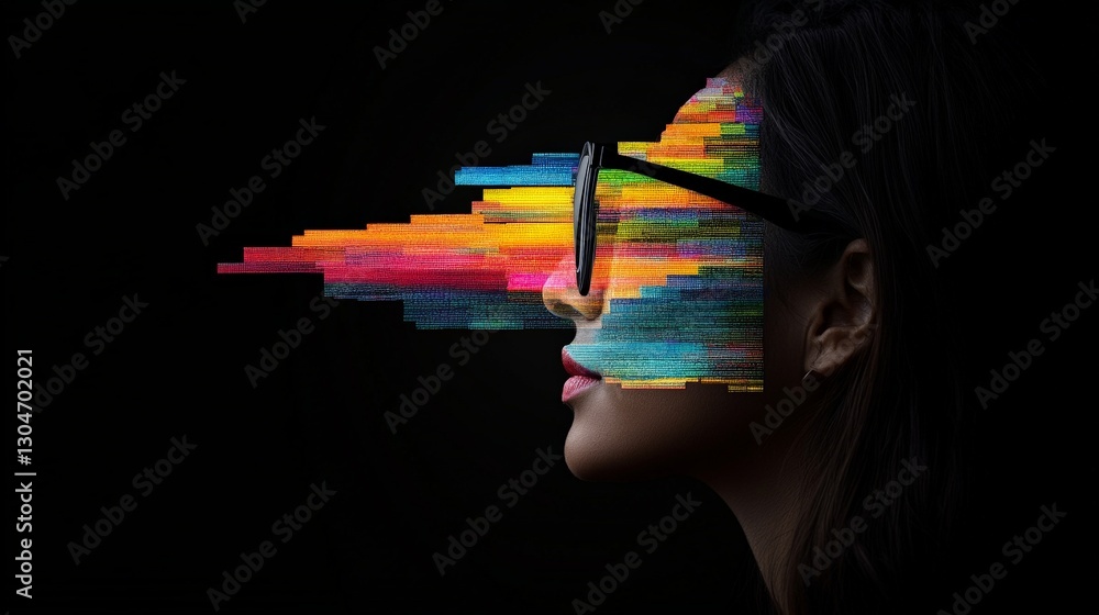 Poster abstract portrait with colorful digital design and dark background