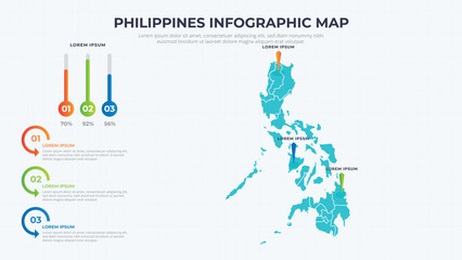 Infographic Map of Philippines. Philippines country map infographic colored vector template with regions and pointer marks.