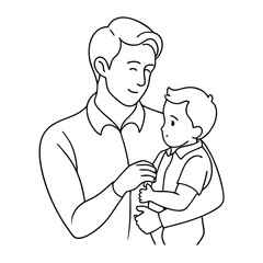 father with son and-daughter one line vector images on white background 