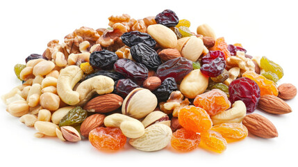 dried fruits and nuts isolated on white