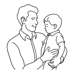 father with son and-daughter one line vector images on white background 