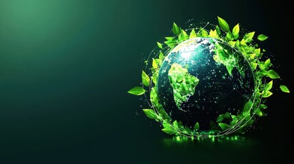 Fototapeta premium Earth to brand concept. Holographic Globe Formed by Lush Green Leaves Representing Eco Friendly Brand Identity and Sustainable Future