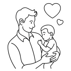 father with son and-daughter one line vector images on white background 