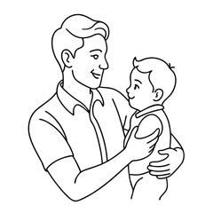 father with son and-daughter one line vector images on white background 