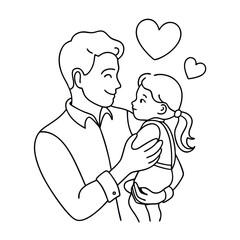 father with son and-daughter one line vector images on white background 