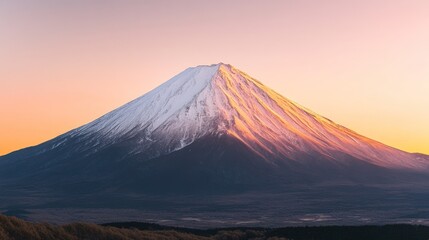 Majestic snow-capped mountain at sunrise.