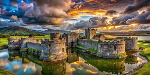 Panoramic View of Beaumaris Castle Ruins, Anglesey, Wales