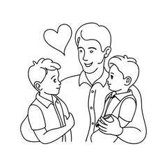 father with son and-daughter one line vector images on white background 