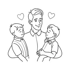 father with son and-daughter one line vector images on white background 